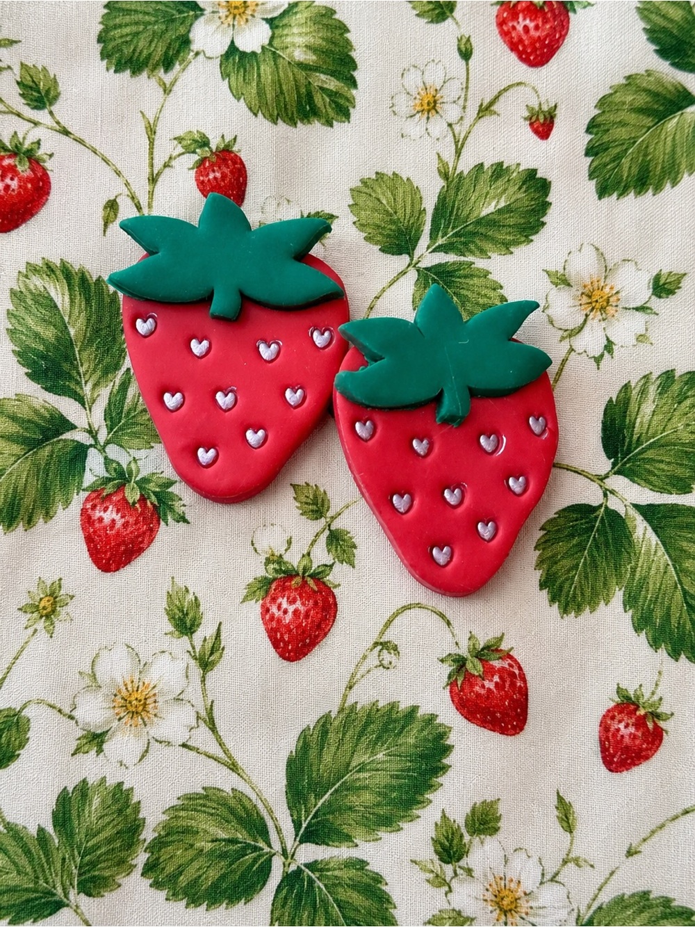 Cute Red Strawberry Handmade Polymer Clay Earrings - Green Leaf Accent